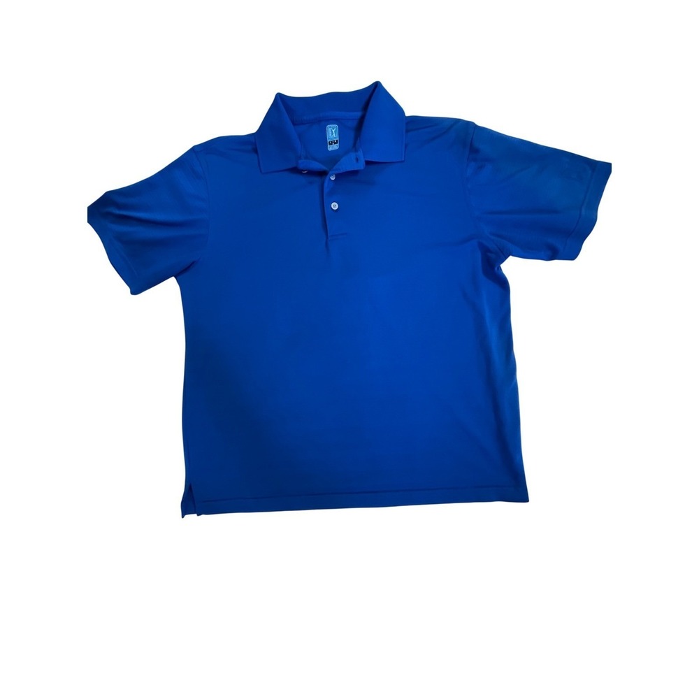 PGA Tour Mens Blue Performance Golf Polo Shirt Large Textured Breathable